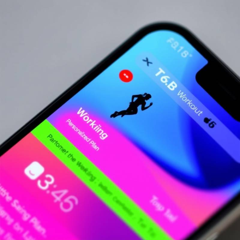 Close-up of the 'Fitness First' mobile app's user interface, showcasing the workout tracking and personalized fitness plan features with vibrant color accents and clear typography.