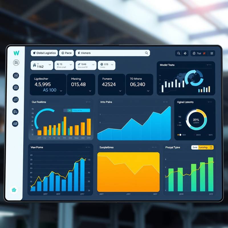 Image of a clean and professional website dashboard for 'Global Logistics', with data visualizations and key performance indicators.