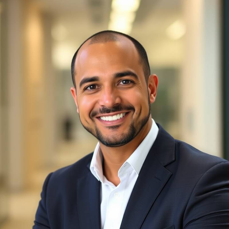 Portrait of Elias Vance, the founder and CEO of Apex Digital Solutions, smiling confidently.